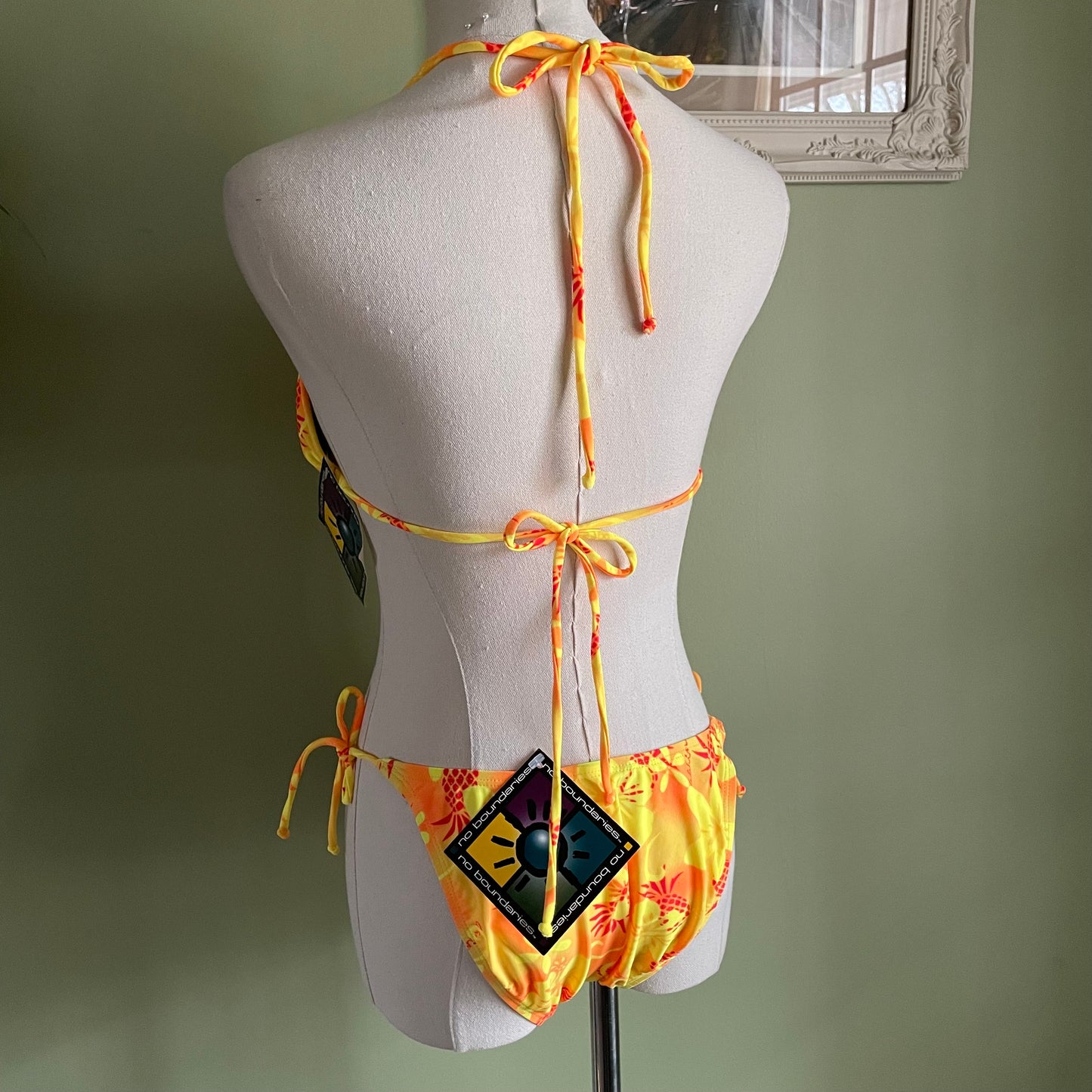 Vintage Y2K Bright Vibrant Neon Hibiscus Pineapple Tropical Print String Bikini