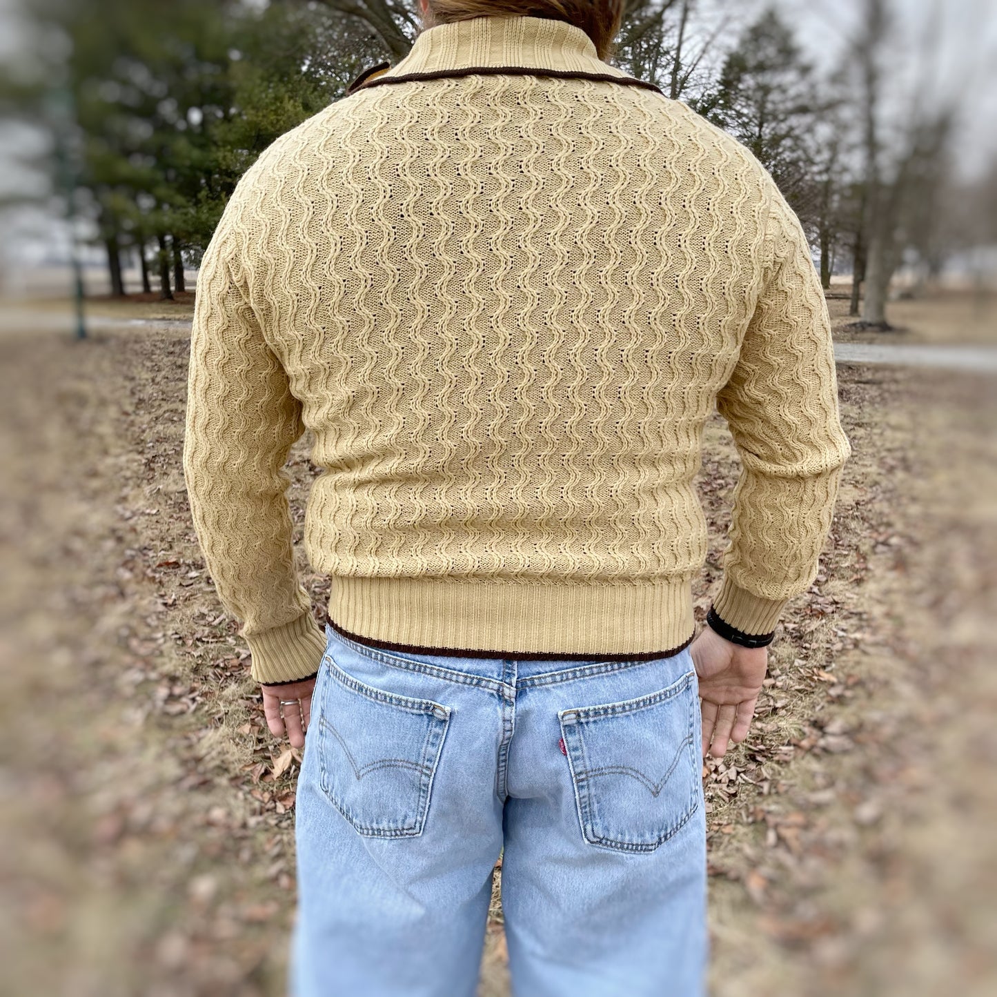 Vintage LS Ayres & Co Shawl Collar Men’s Acrylic Knit Sweater