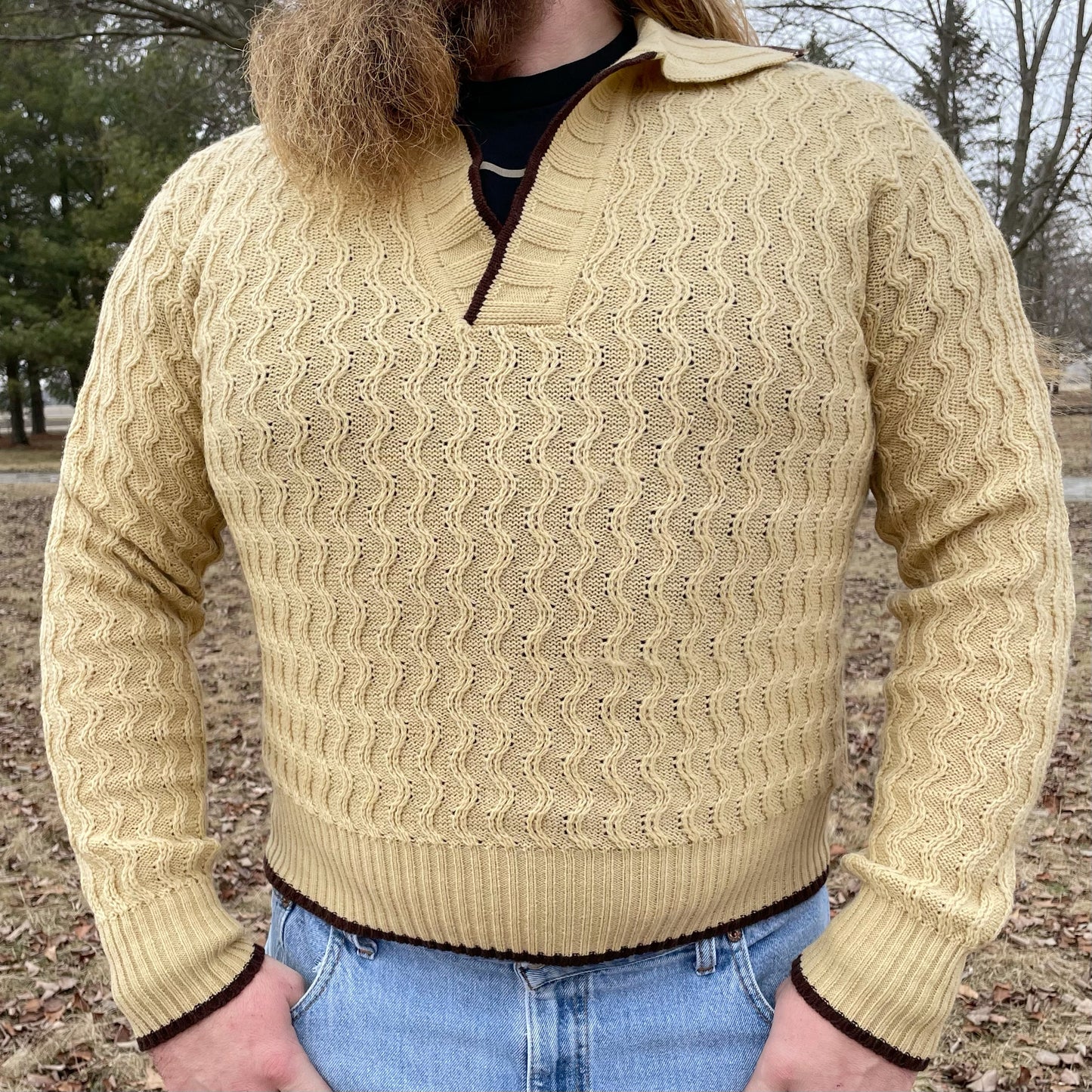 Vintage LS Ayres & Co Shawl Collar Men’s Acrylic Knit Sweater