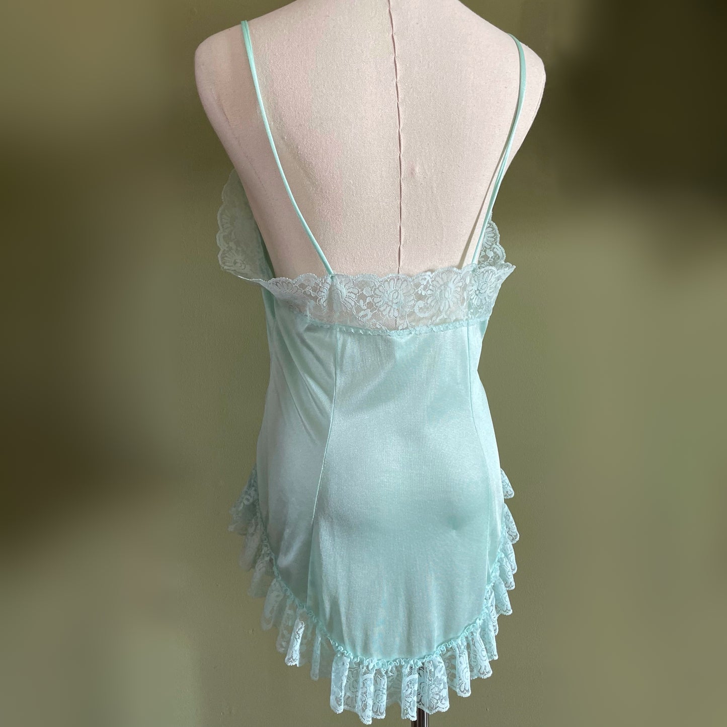 Vintage Lace Ruffle Blue Green Lingerie Top