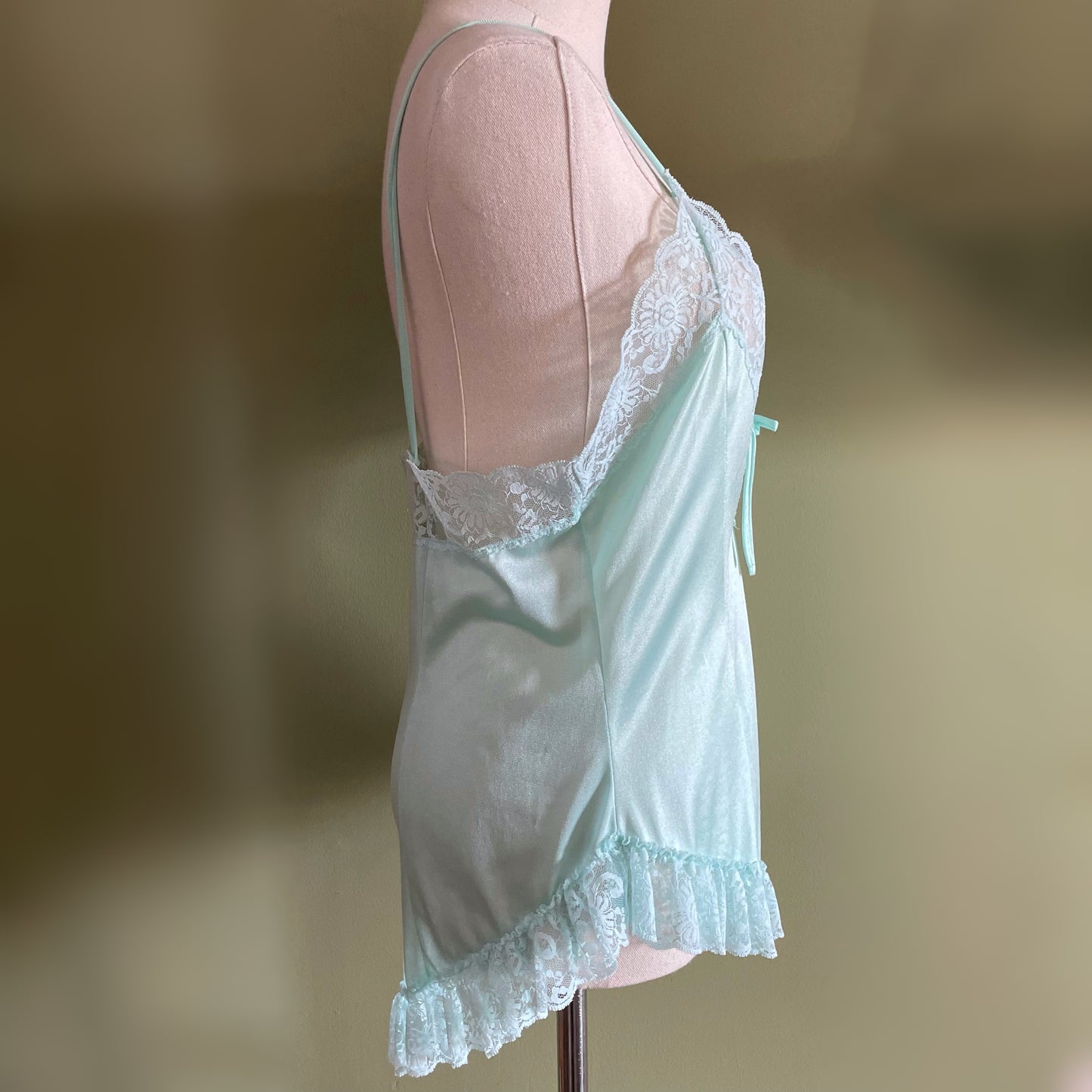 Vintage Lace Ruffle Blue Green Lingerie Top