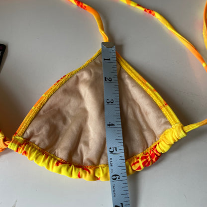 Vintage Y2K Bright Vibrant Neon Hibiscus Pineapple Tropical Print String Bikini