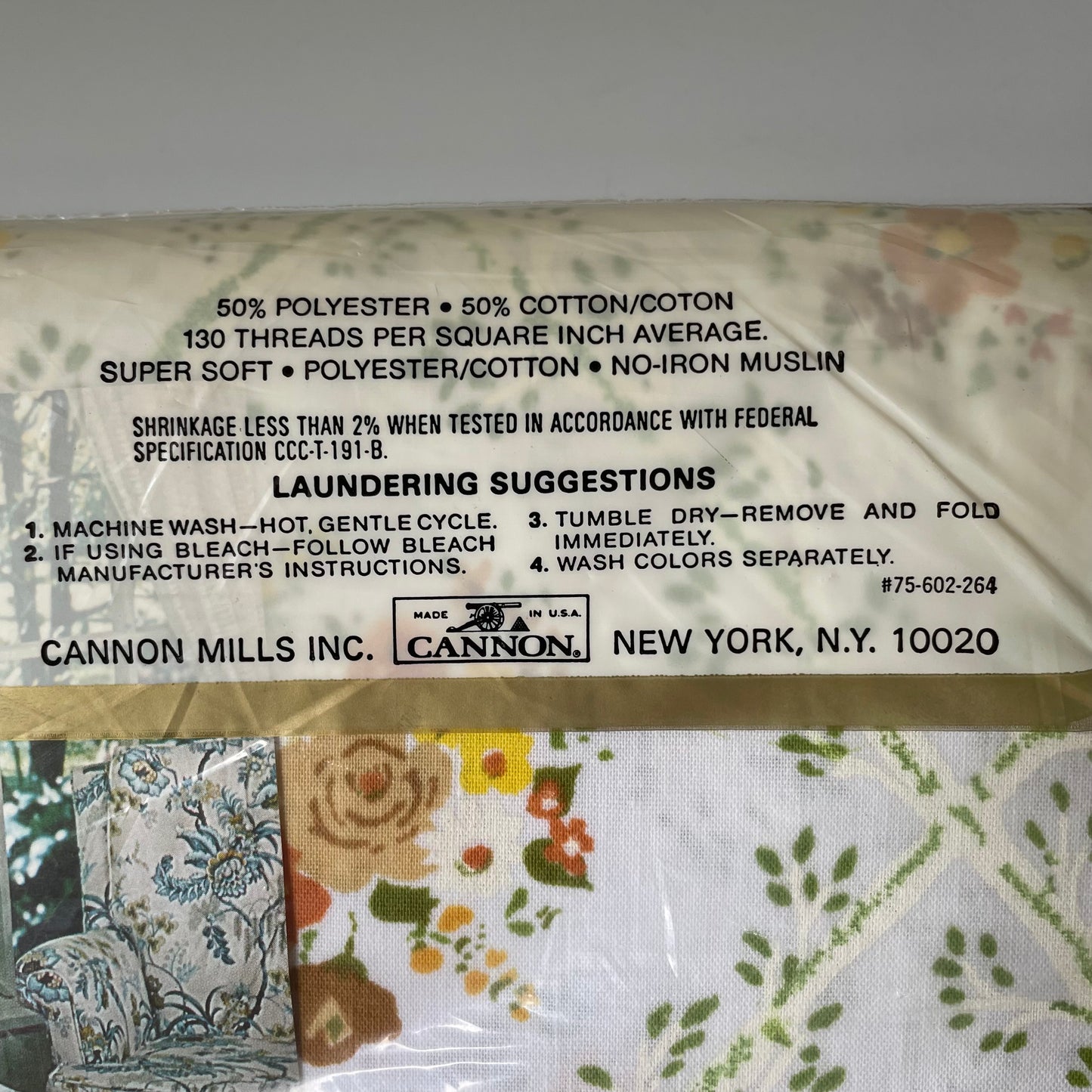 Vintage 70’s Cannon Monticello “Plantation Bouquet” Twin Flat Sheet