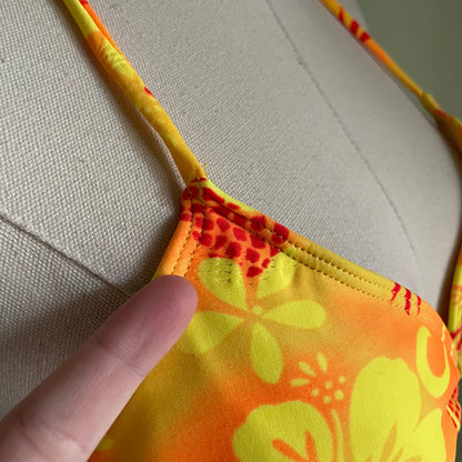 Vintage Y2K Bright Vibrant Neon Hibiscus Pineapple Tropical Print String Bikini