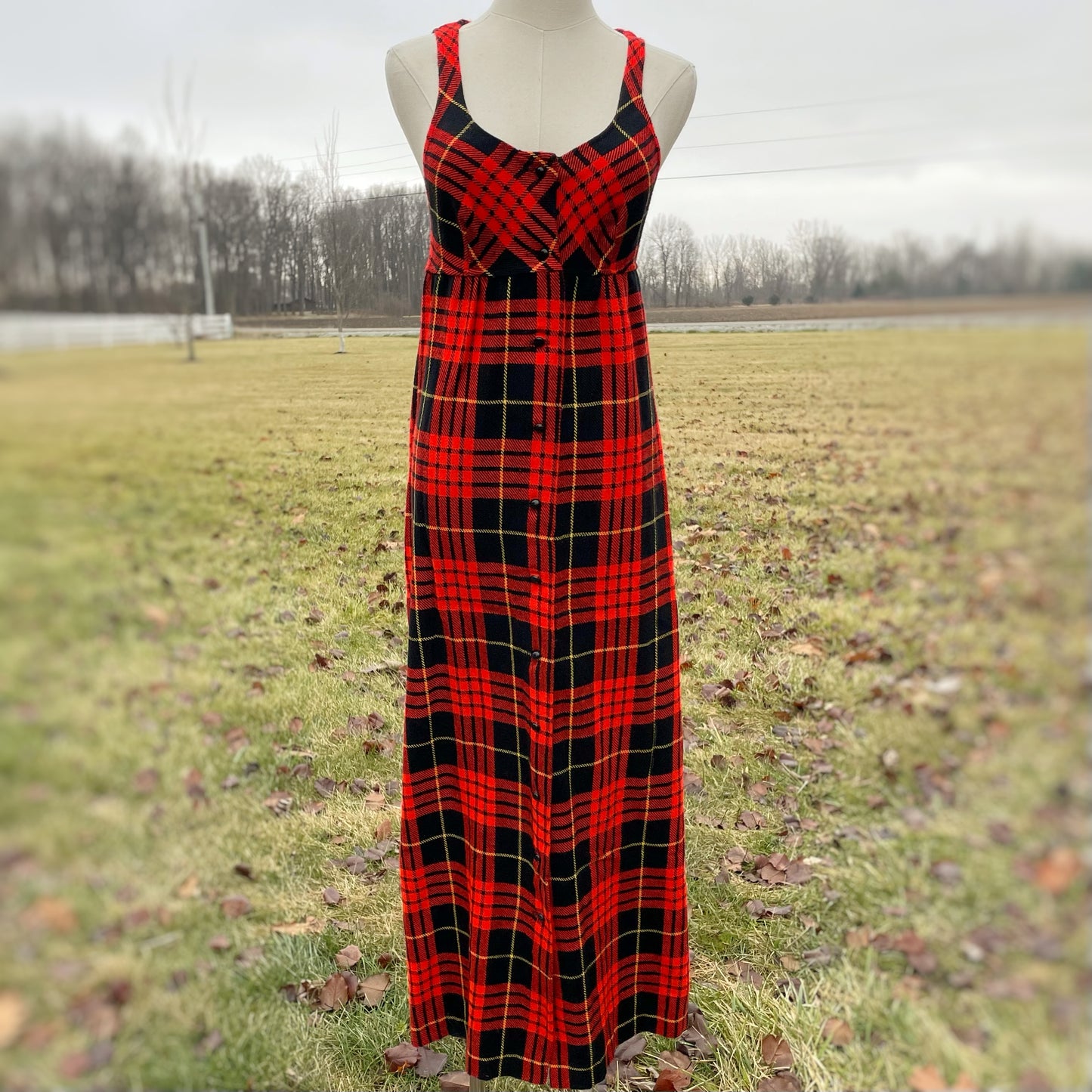 Vintage 70’s Red Plaid Button Down Jumper Dress