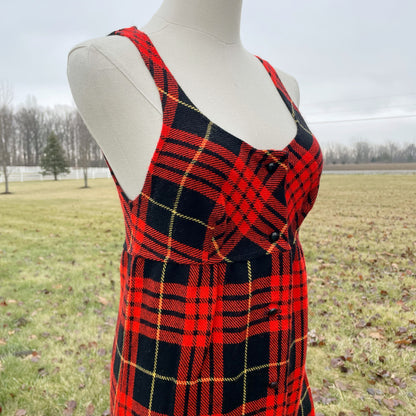 Vintage 70’s Red Plaid Button Down Jumper Dress