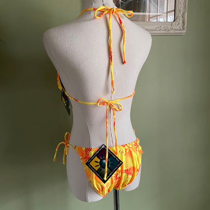 Vintage Y2K Bright Vibrant Neon Hibiscus Pineapple Tropical Print String Bikini