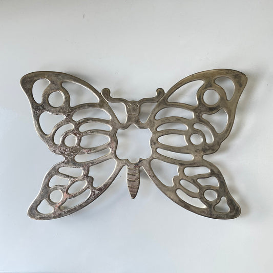 Vintage Leonard Silverplate Metal Butterfly Trivet Made in Italy