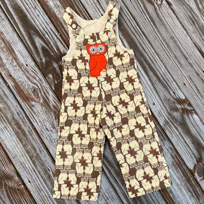 Vintage 70’s Owl Quilted Overalls 3T