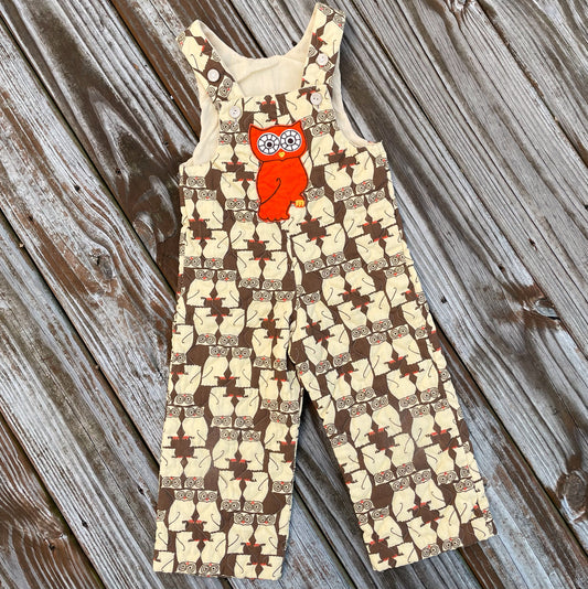 Vintage 70’s Owl Quilted Overalls 3T