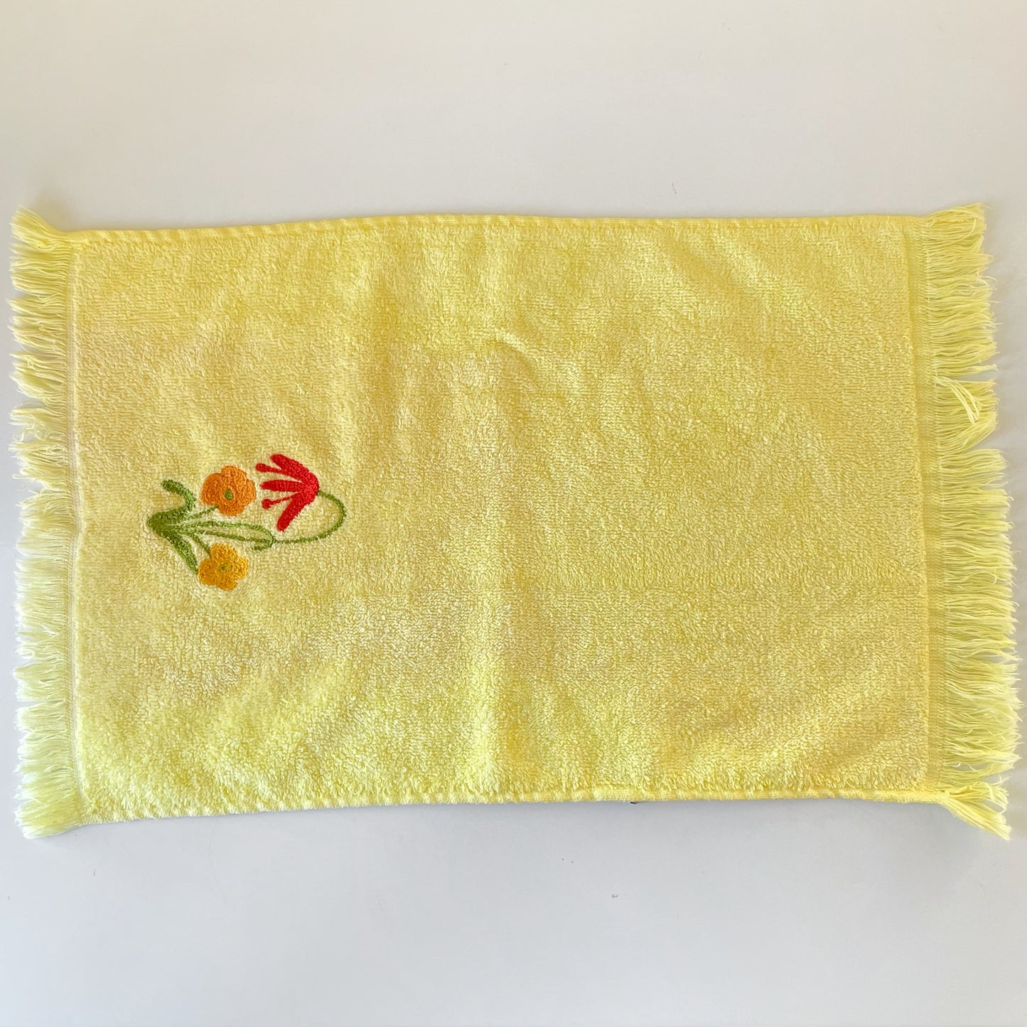 Vintage 70s Fieldcrest Chain Stitch Embroidery Floral Yellow Small Hand Towel