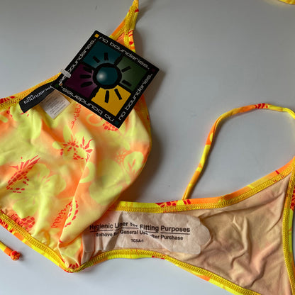 Vintage Y2K Bright Vibrant Neon Hibiscus Pineapple Tropical Print String Bikini