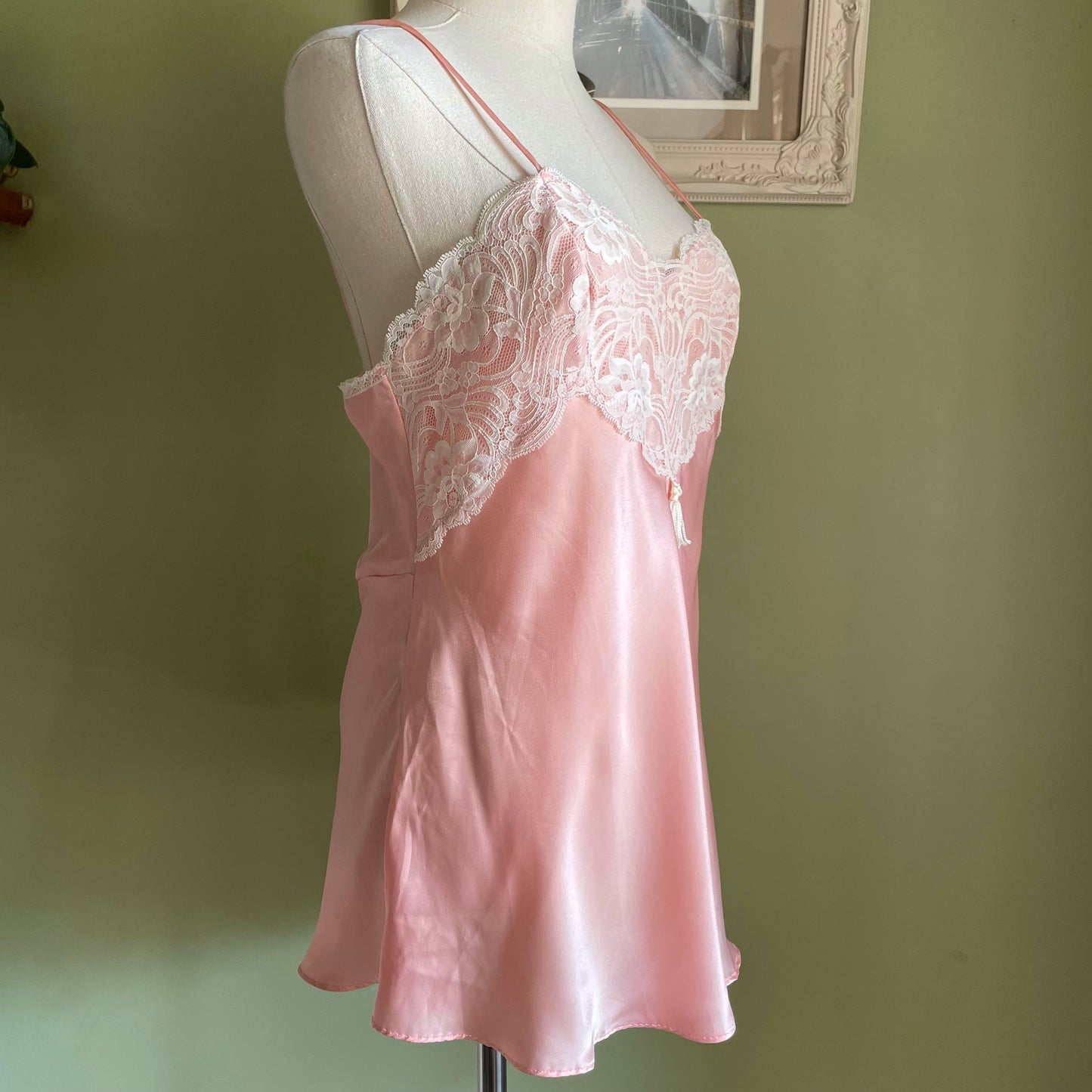 Vintage 80’s Light Pink Satin Slip with Tassel Accent