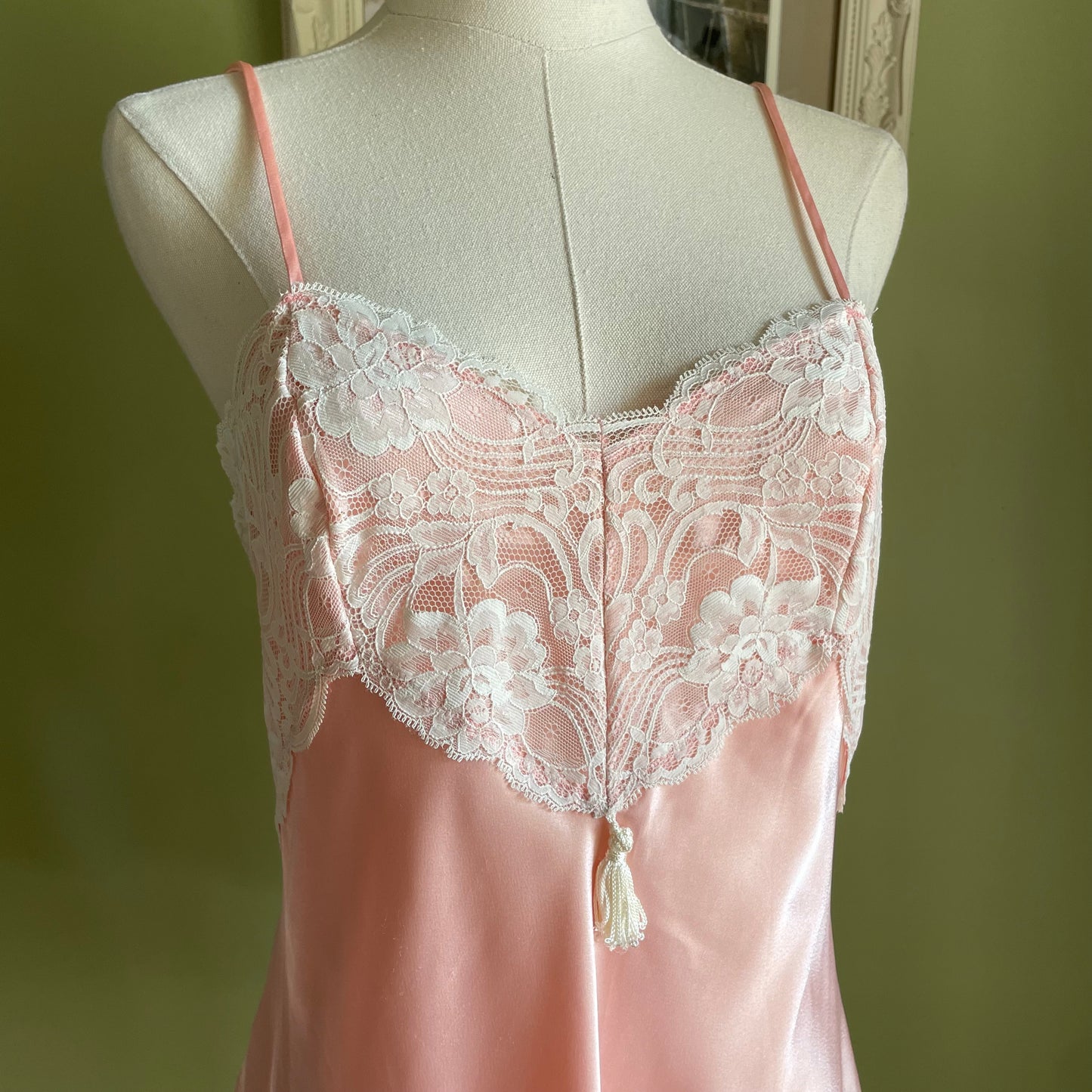 Vintage 80’s Light Pink Satin Slip with Tassel Accent