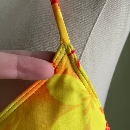 Vintage Y2K Bright Vibrant Neon Hibiscus Pineapple Tropical Print String Bikini